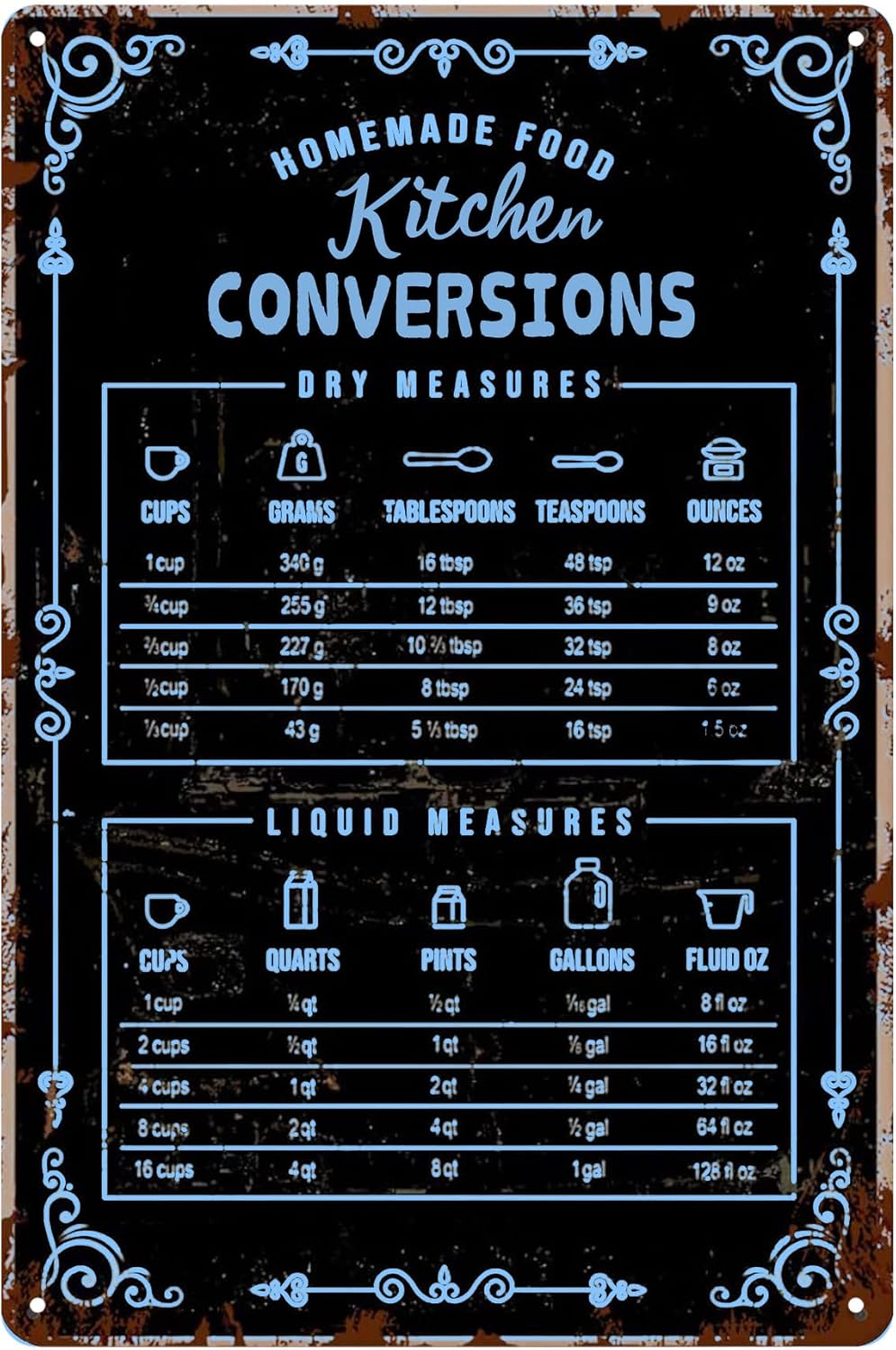 Kitchen Baking Conversion Chart - Y1,Kitchen Conversion Chart Metal Baking Signs