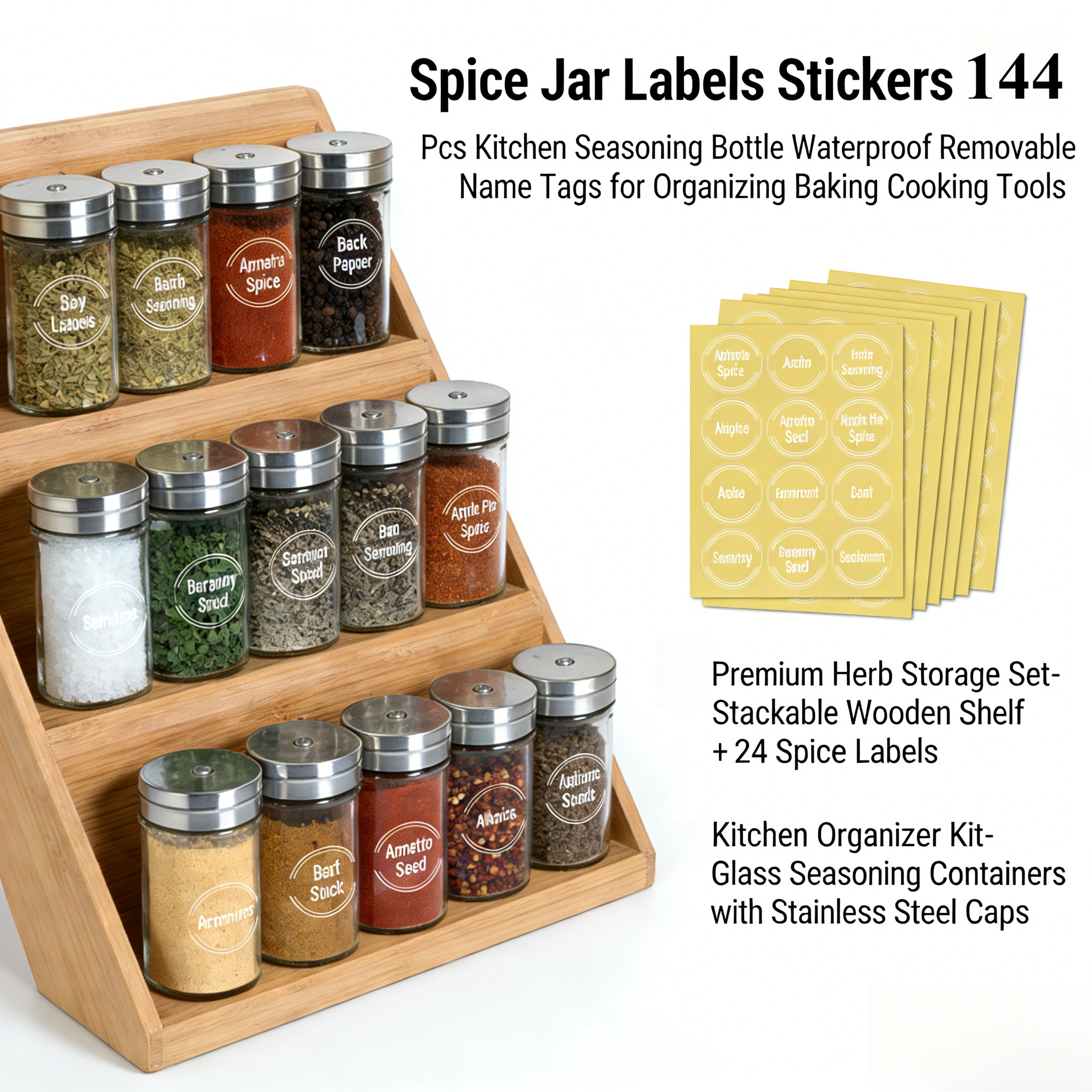 144pcs Spice Jar Labels Sticke - Kitchen.Baking Labels recension och pris