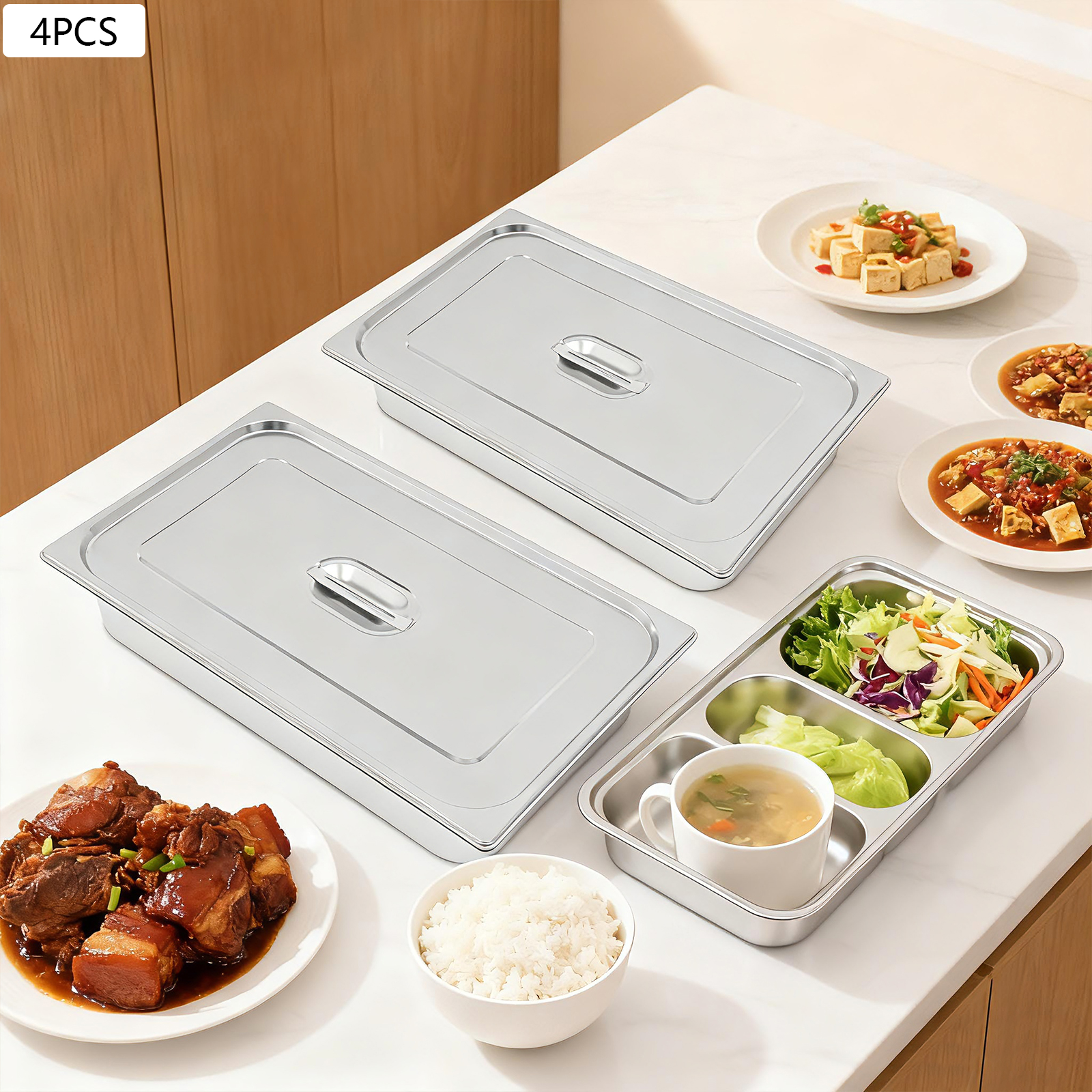 4Pcs Stainless Steel Steam Tab - Kitchen Baking Pan Storage recension och pris