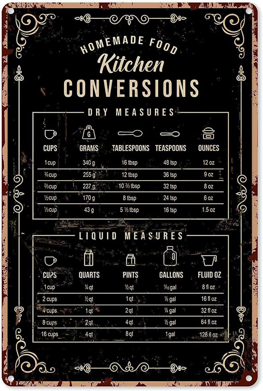 Rustic Tin Decor Baking Signs  - Kitchen Baking Conversion Chart recension och pris