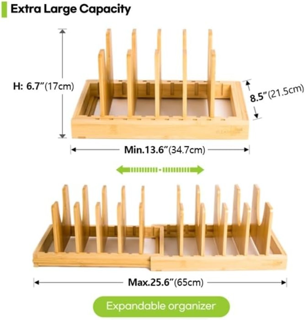 Expandable Bamboo Pots and Pan - Kitchen Baking Pan Storage recension och pris
