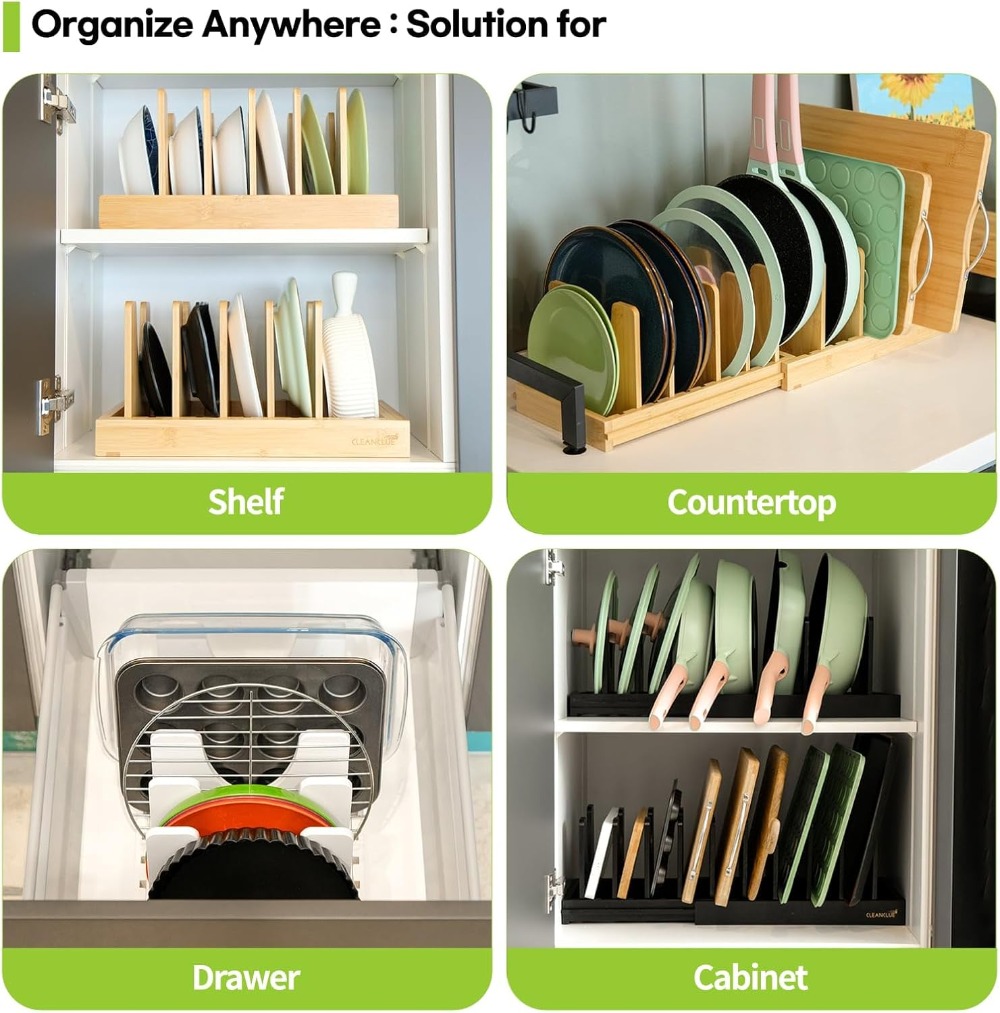 Expandable Bamboo Pots and Pan - Kitchen Baking Pan Storage recension och pris