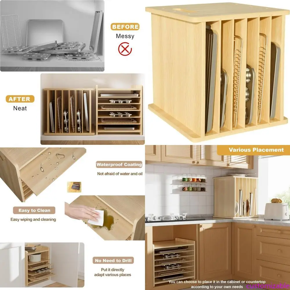 Wooden 7-Tier Cabinet Dividers - Kitchen Baking Pan Storage recension och pris