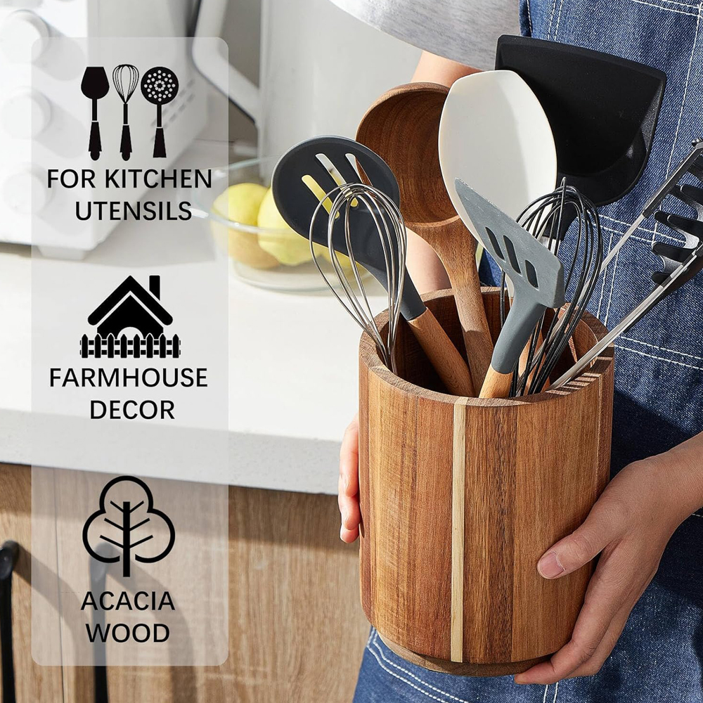 Acacia Wood Utensil Holder for - Kitchen Utensils recension och pris