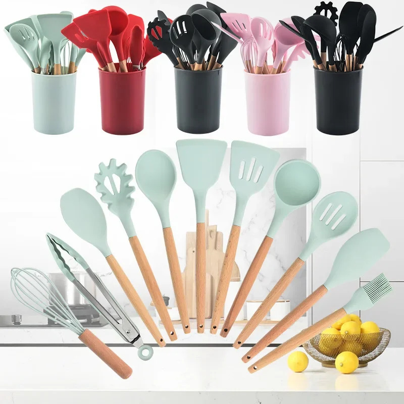 12-piece Set Wooden Handle Sil - Kitchen Baking Pan Storage recension och pris