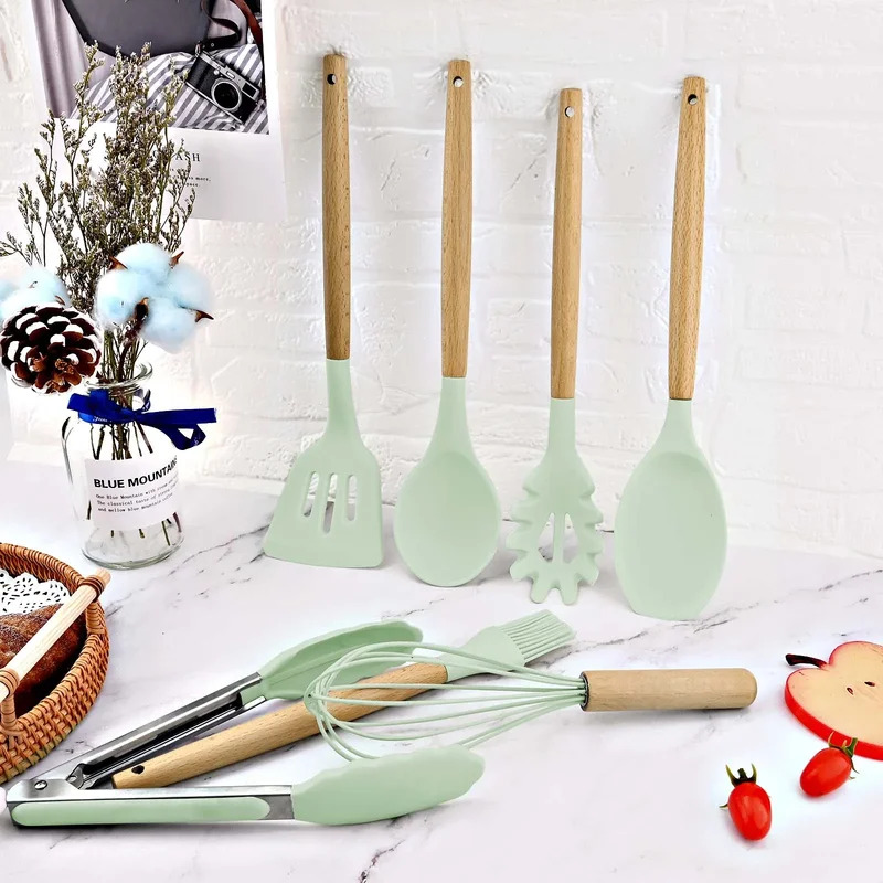 12-piece Set Wooden Handle Sil - Kitchen Baking Pan Storage recension och pris